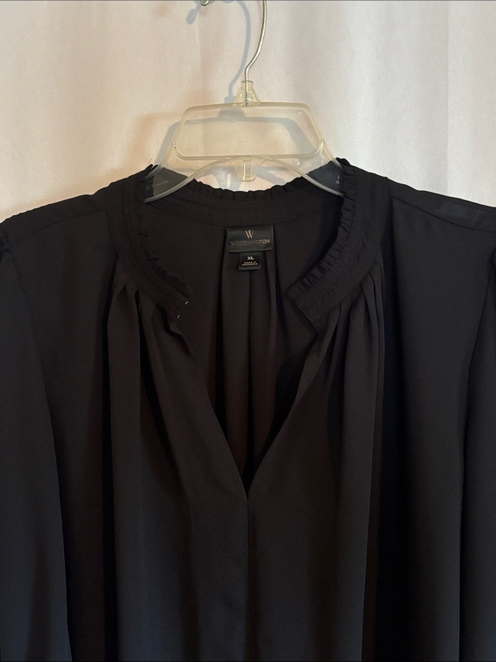 Worthington Black Long-Sleeve Blouse with Subtle Pleats - Picture 6 of 10